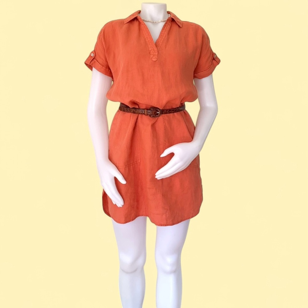 orange linen short sleeve tunic dress by H Halston